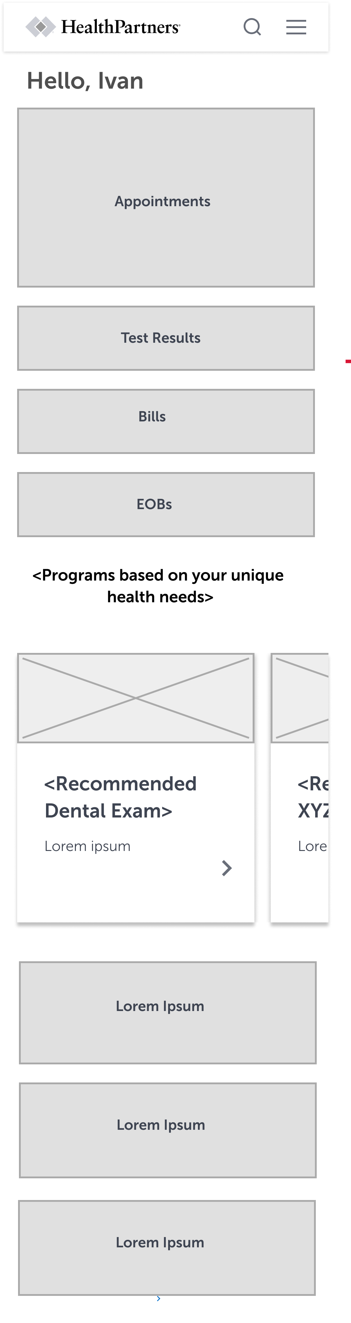 Low fidelity wireframe option 3