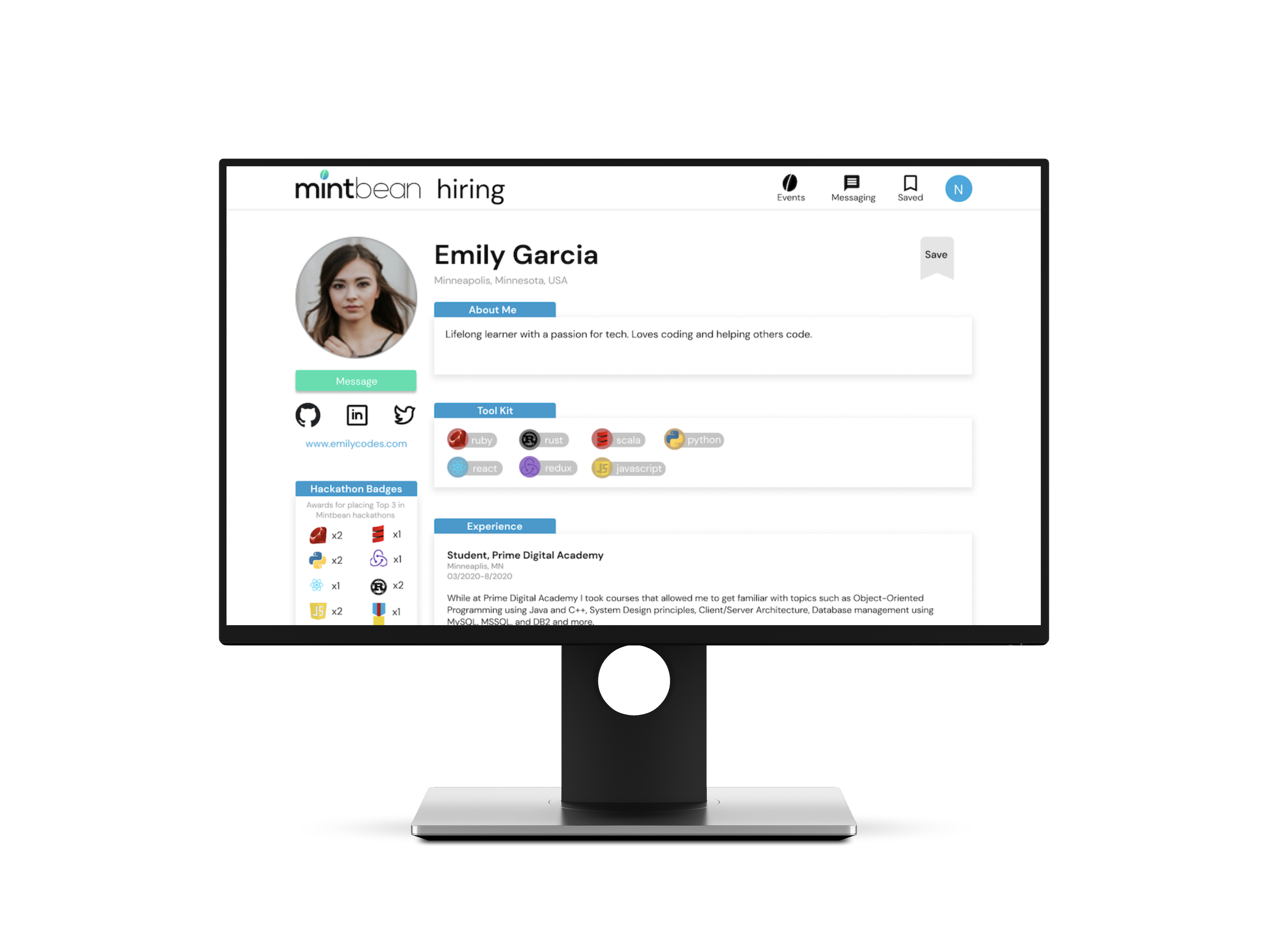 Mint Bean website redesign shown on a desktop monitor