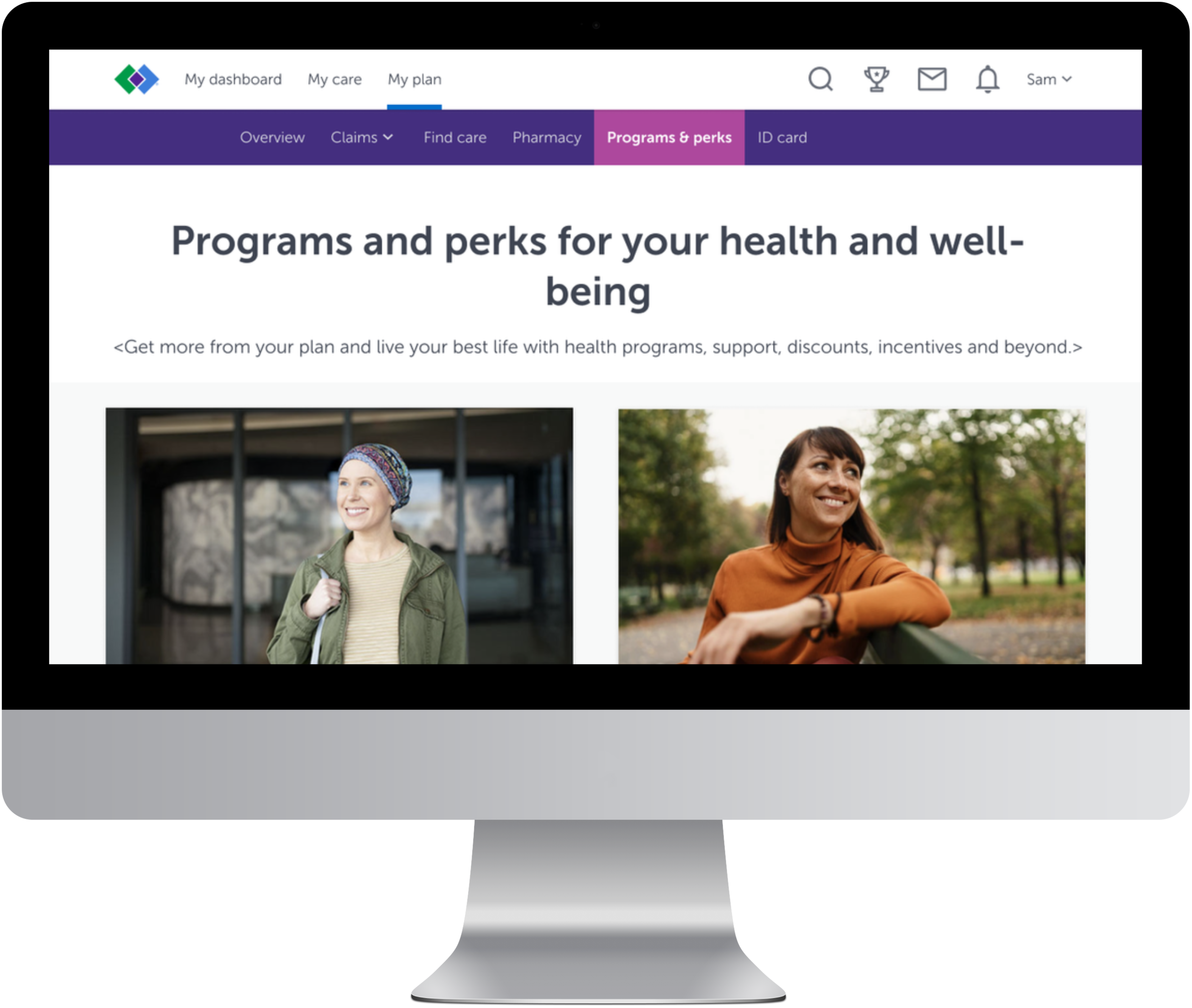 Health Partners member programs page redesign shown on a monitor