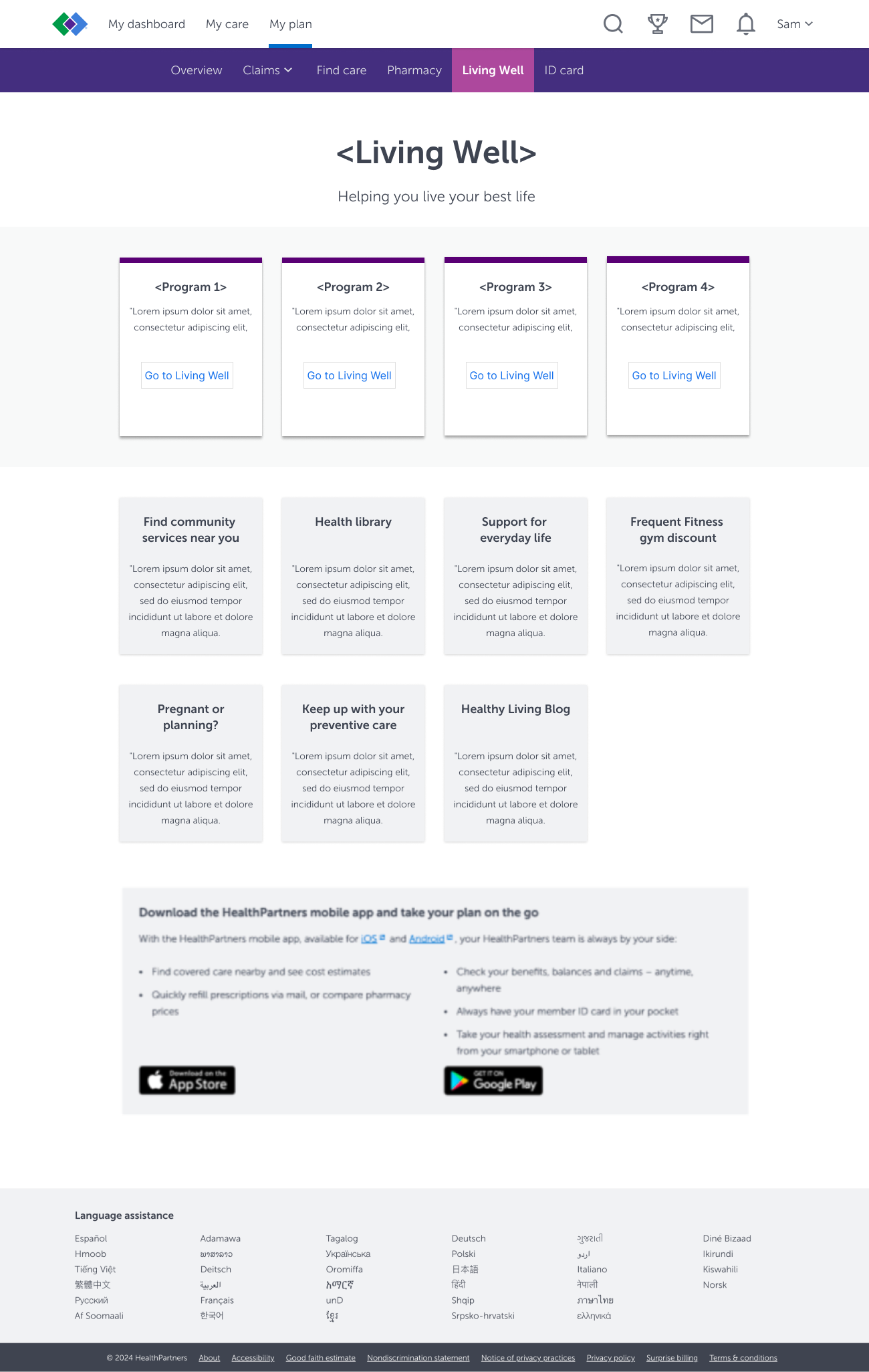 Original Living Well page before redesign