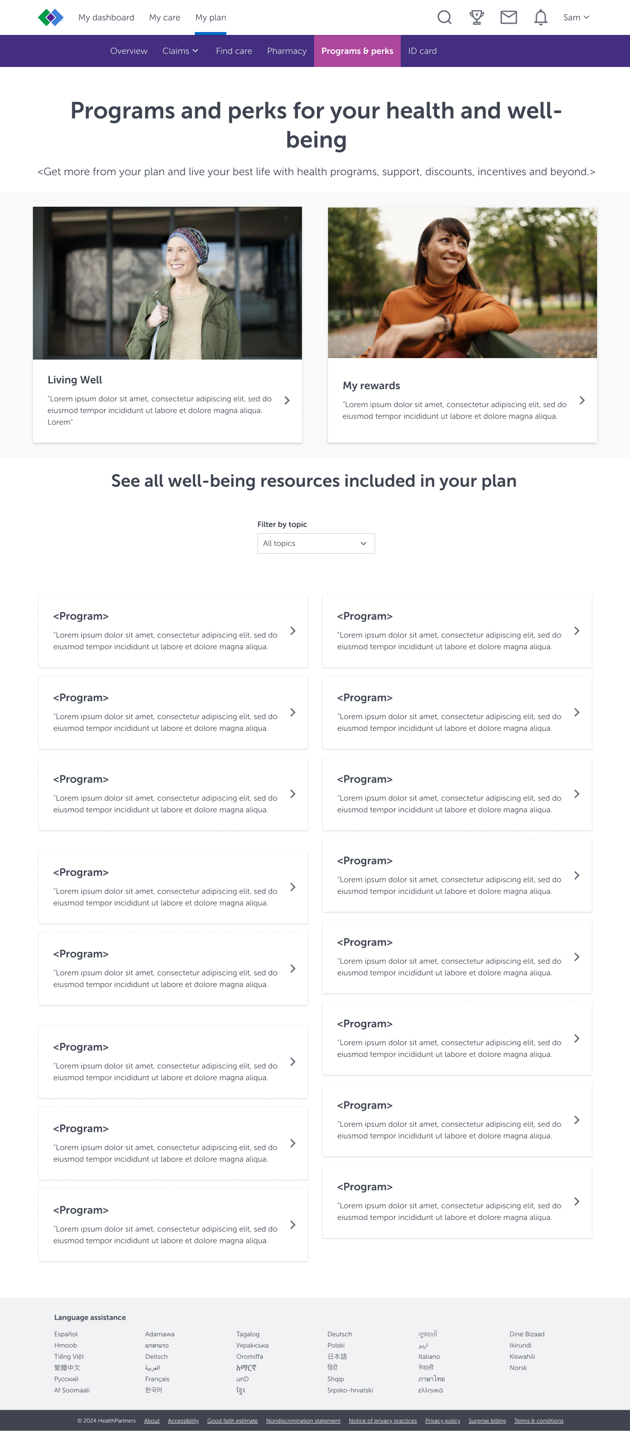 Redesigned Programs and Perks page